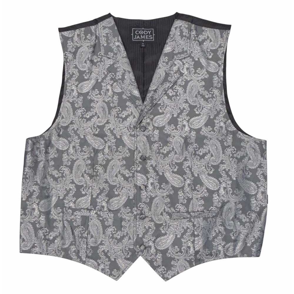 Cody James Tuxedo Vest Men Size XL Silver Black Western Adjustable Classic